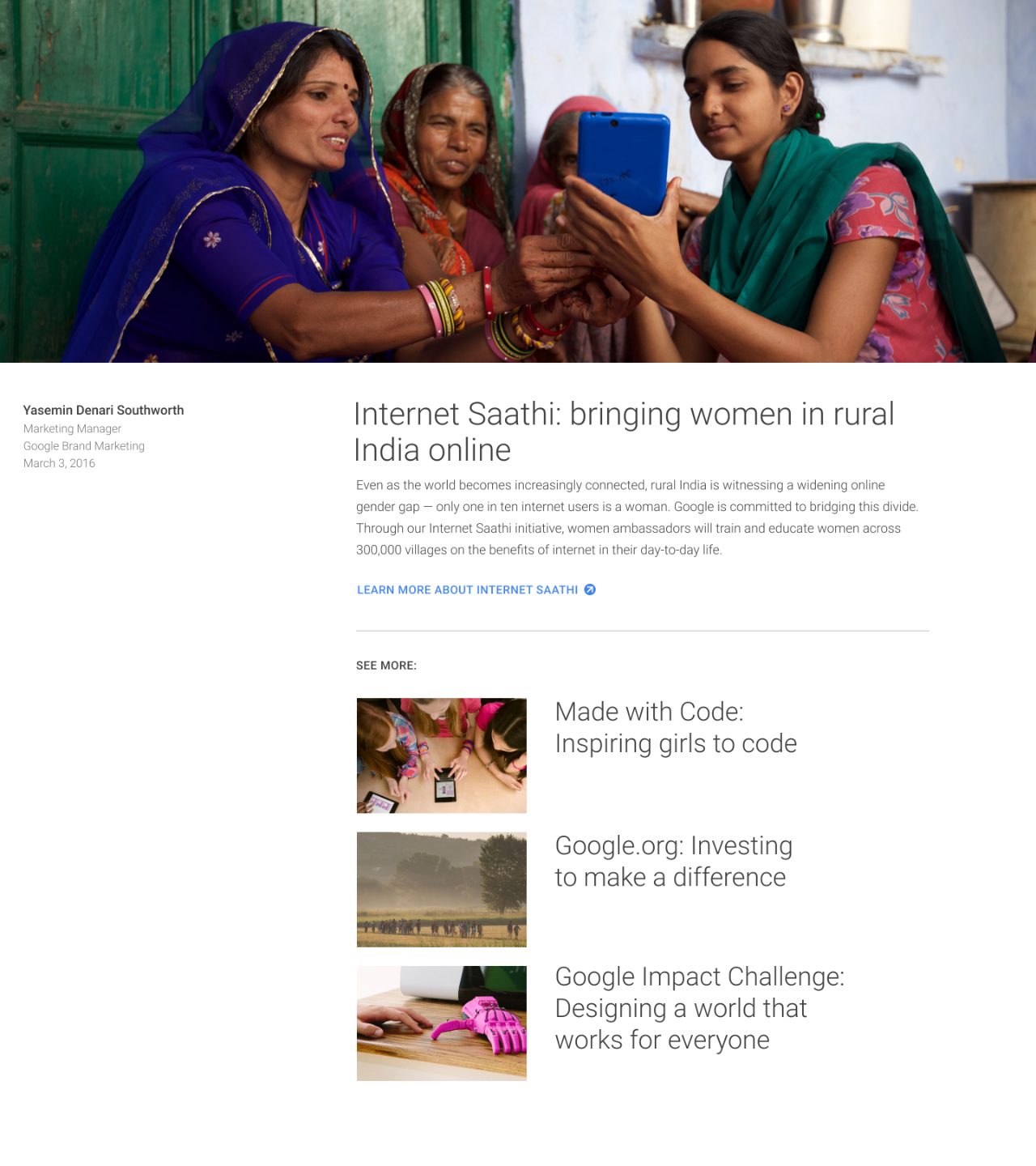 Article overlay: a full-bleed editorial story about Internet Saathi