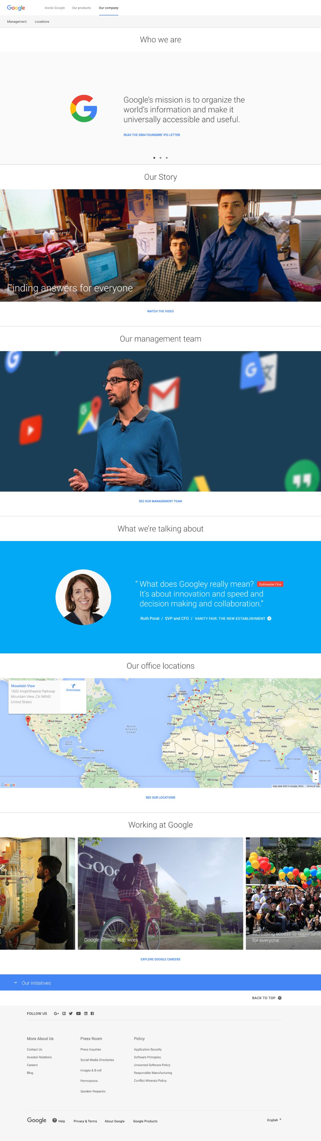 Our company page: who we are, our story, management team, office locations