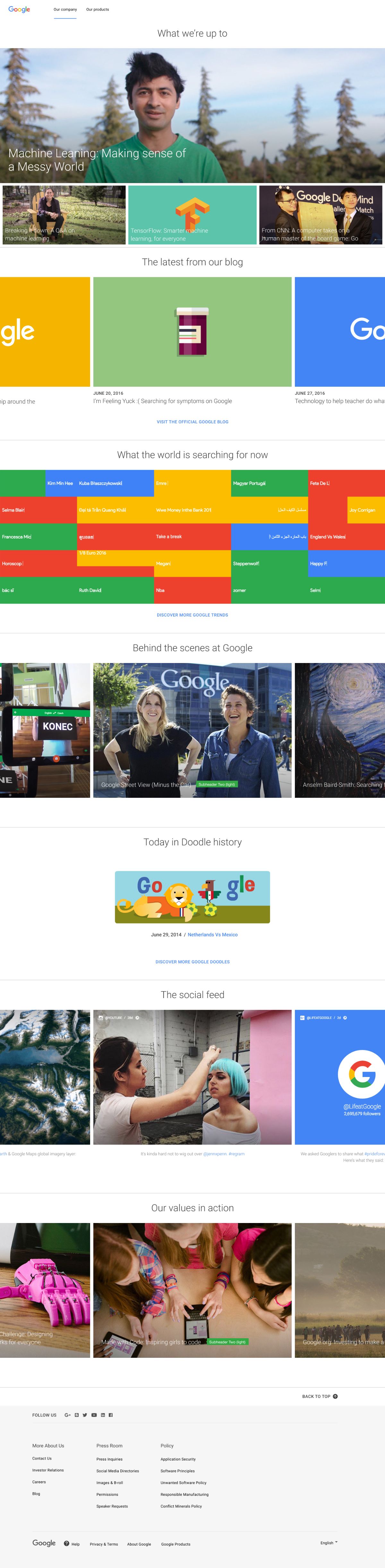 The full About.google home page, top to bottom