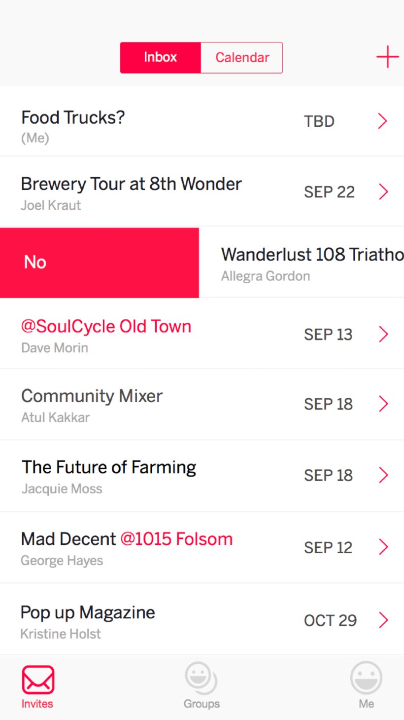 Inbox prototype, an invite inbox and calendar for coordinating events with friends