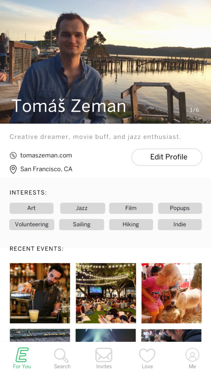 Proof prototype, a profile with interests and recent events as social proof